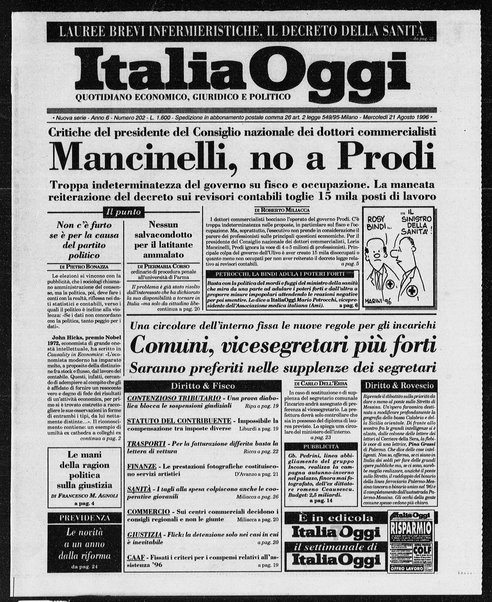 Italia oggi : quotidiano di economia finanza e politica